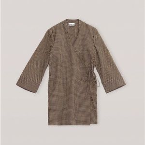 GANNI Wrap Seersucker Gingham Dress
